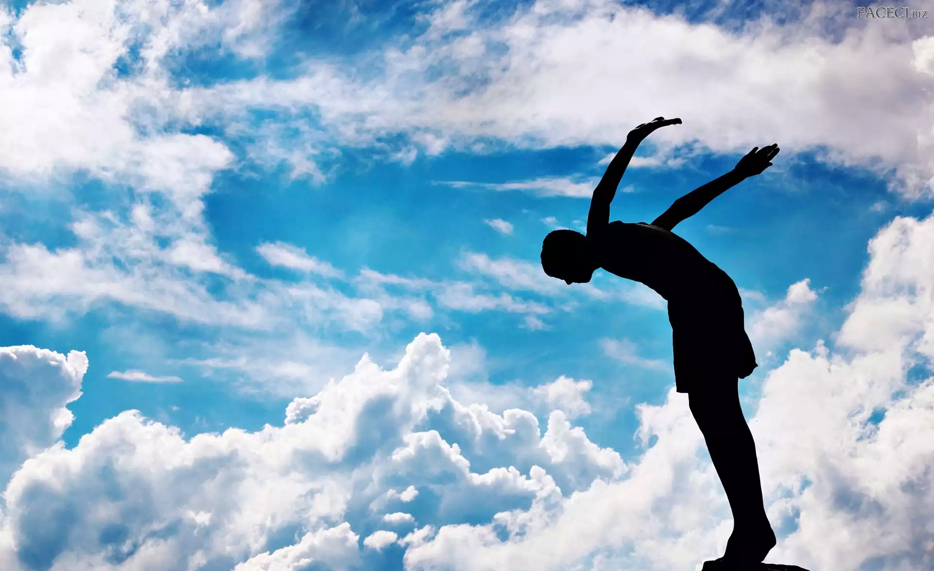 Skok, Chłopak, Chmury, Niebo, Mężczyzna